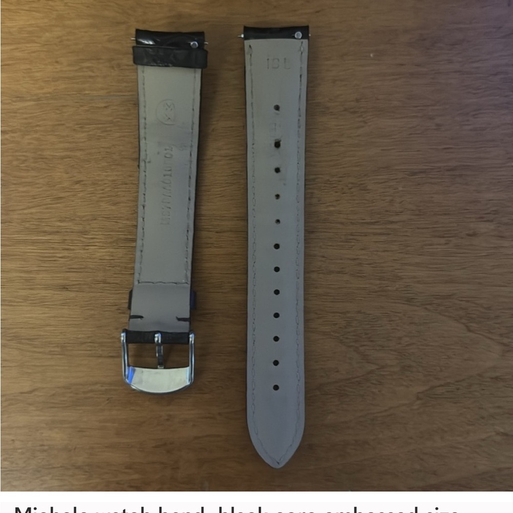 Michele black leather crocodile print/embossed 18 mm watch band. Like-new!